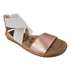 SOREL Women Ella Sandal Natural Rose Gold Elastic Ankle Strap Slide Women's 6.5M